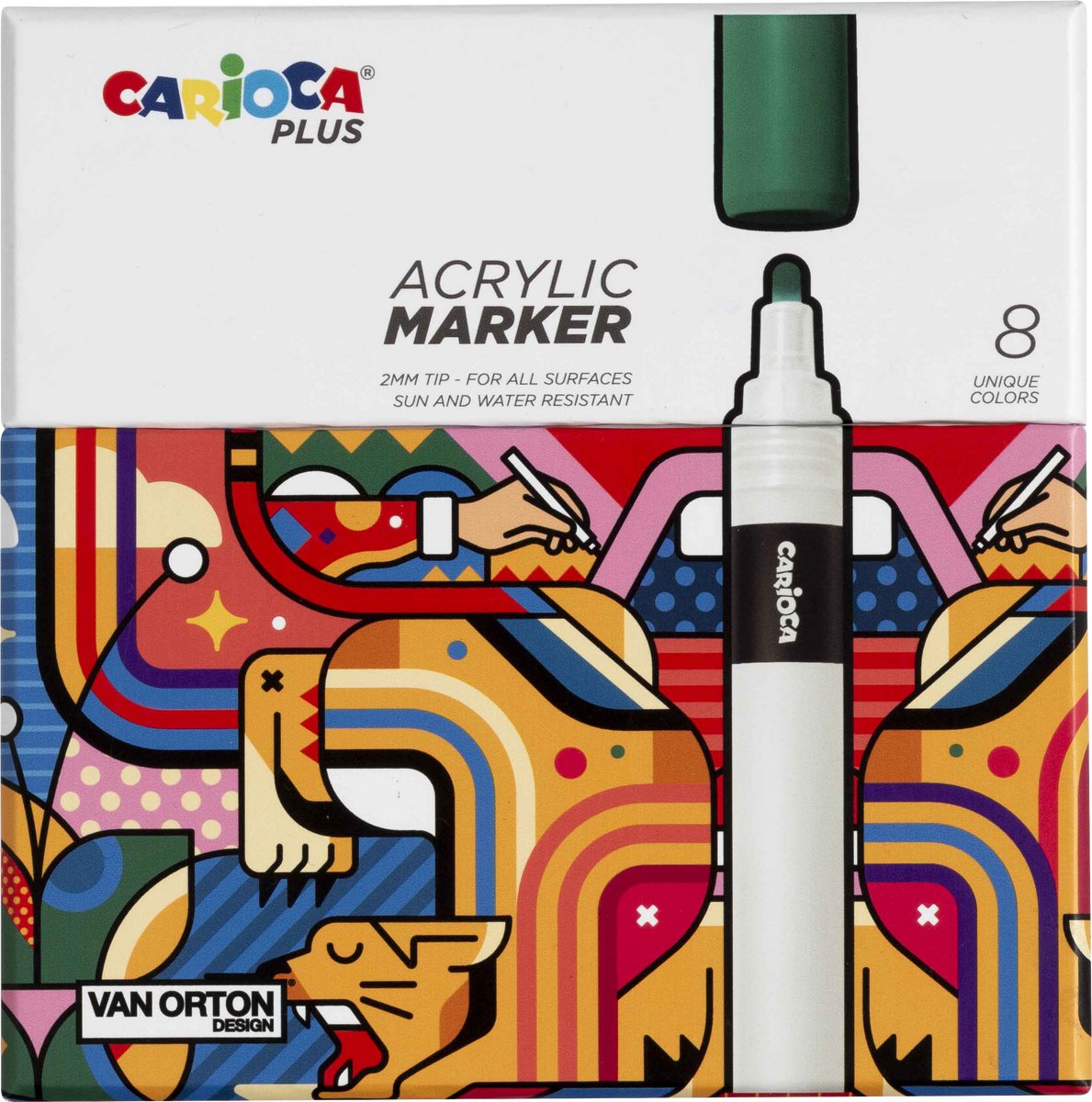 Carioca plus acrylic markers - 8 colors - acrylic markers with 2 mm point - suitable for paper, wood, glass, stone