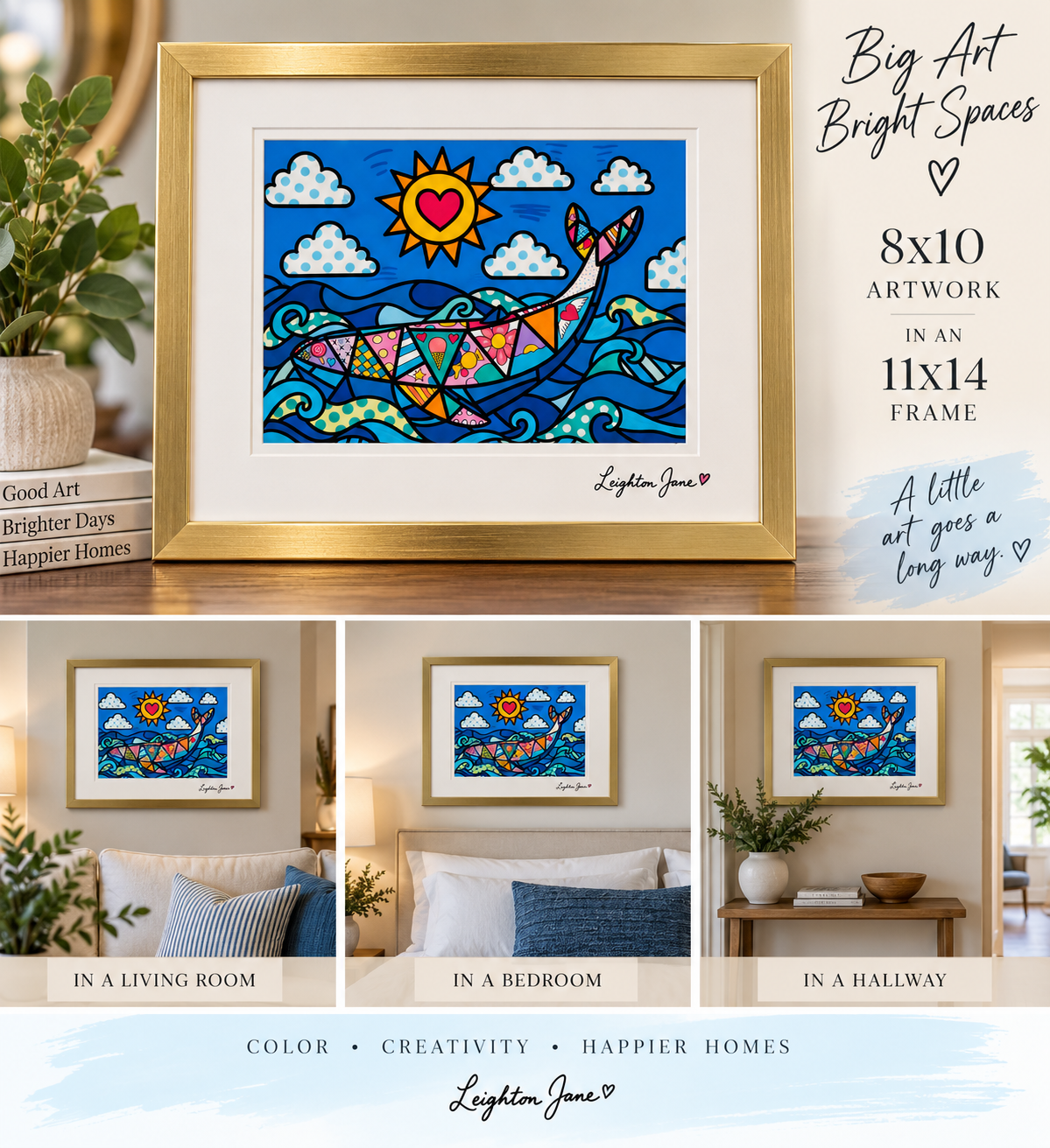Whale Painting – Limited Edition 8x10 Artwork in 11x14 Gold Frame