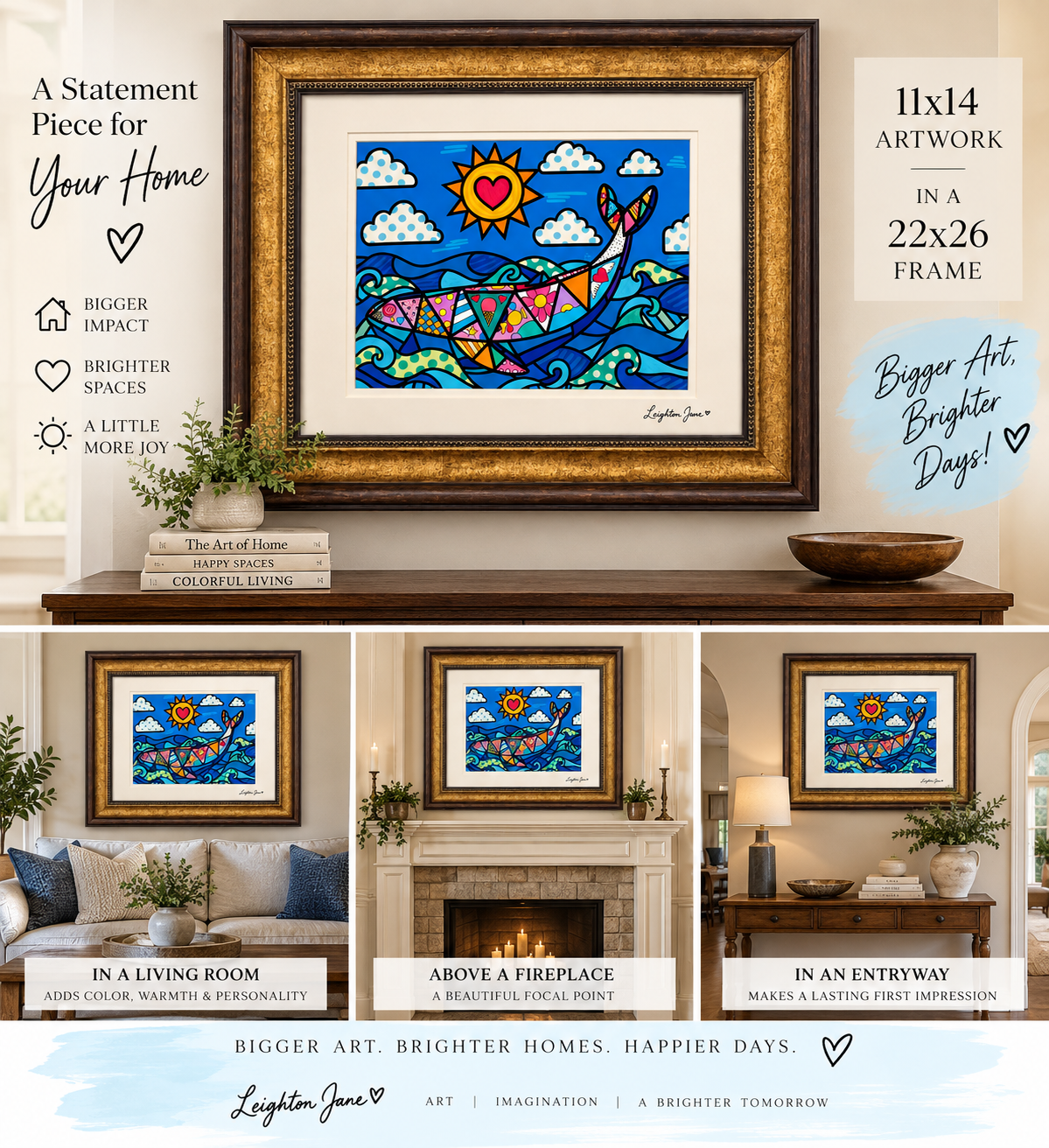 Whale Painting – Limited Edition 11x14 Artwork in 22x26 Statement Frame